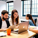 **Image Prompt:** A vibrant co-working space buzzing with activity. Young professionals collaborate on laptops, whiteboards filled with ideas, and mentors guiding small groups. The atmosphere is energetic and collaborative, showcasing a thriving tech hub. Focus on diverse individuals and a sense of shared learning.