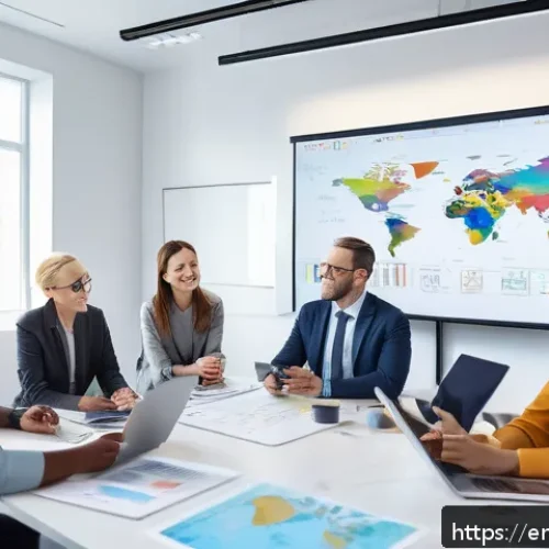 Home 15 지식생태계 조성을 위한 이해관계자 참여 - A diverse group of professionals gathered around a modern conference table in a bright, open office ...