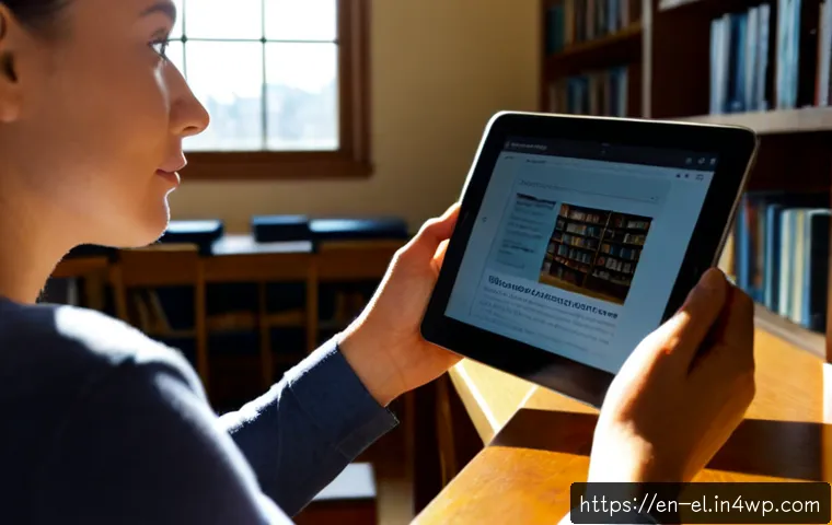 지식생태계에서의 사용자 경험 디자인 - Photorealistic modern public library knowledge hub, diverse adult user comfortably exploring a table...